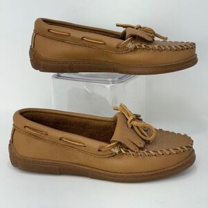 Minnetonka Kilty Tan Pebbled Leather Moccasin Loafers 390 Womens 6